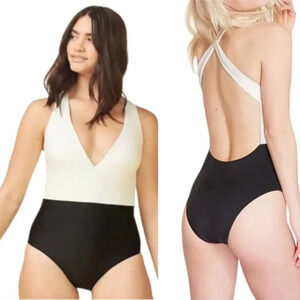 Summersalt Deep Dive Swim Bathing Suit Black White Colorblock Size 14